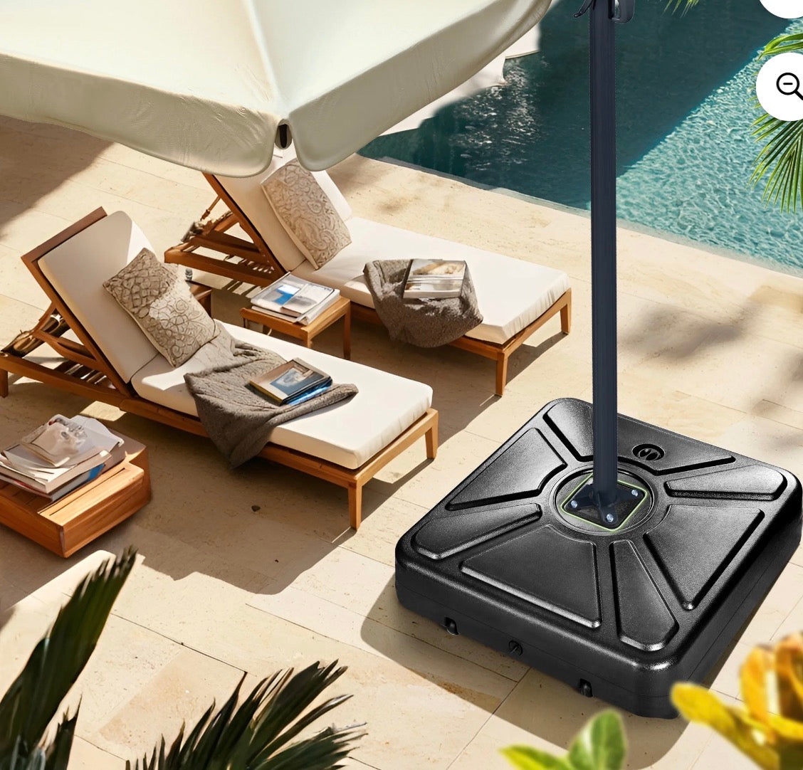 Umbrella Base - 220LBS Outdoor Patio Umbrella Base with 2 Wheels, 31.5 inch Fillable Mobile Offset Patio Umbrella Base, Heavy Duty Cantilever Umbrella Stand Water or Sand Filled for Garden Deck Pool Backyard