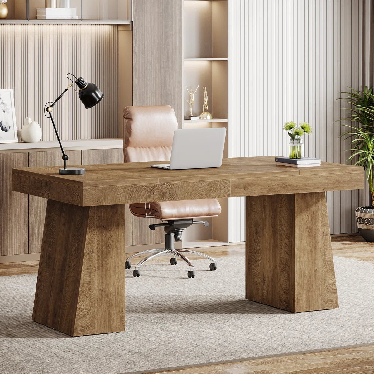Desk - Wolbach 55 Inches Executive Desk with Double Trapezoid Base -WF9.25.25