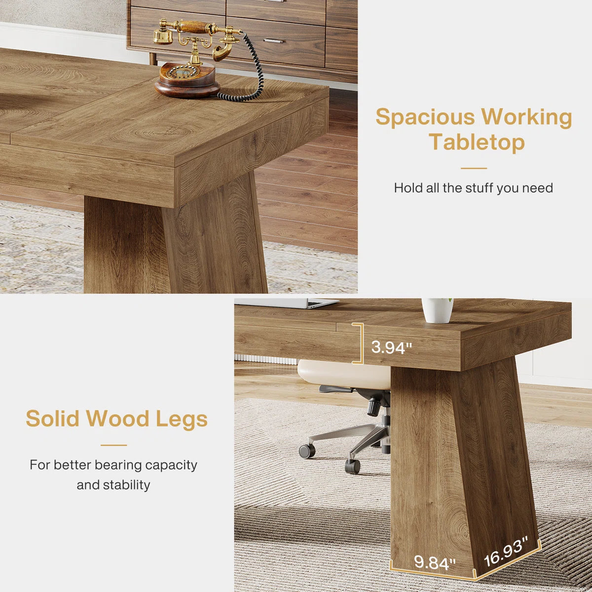 Desk - Wolbach 55 Inches Executive Desk with Double Trapezoid Base -WF9.25.25