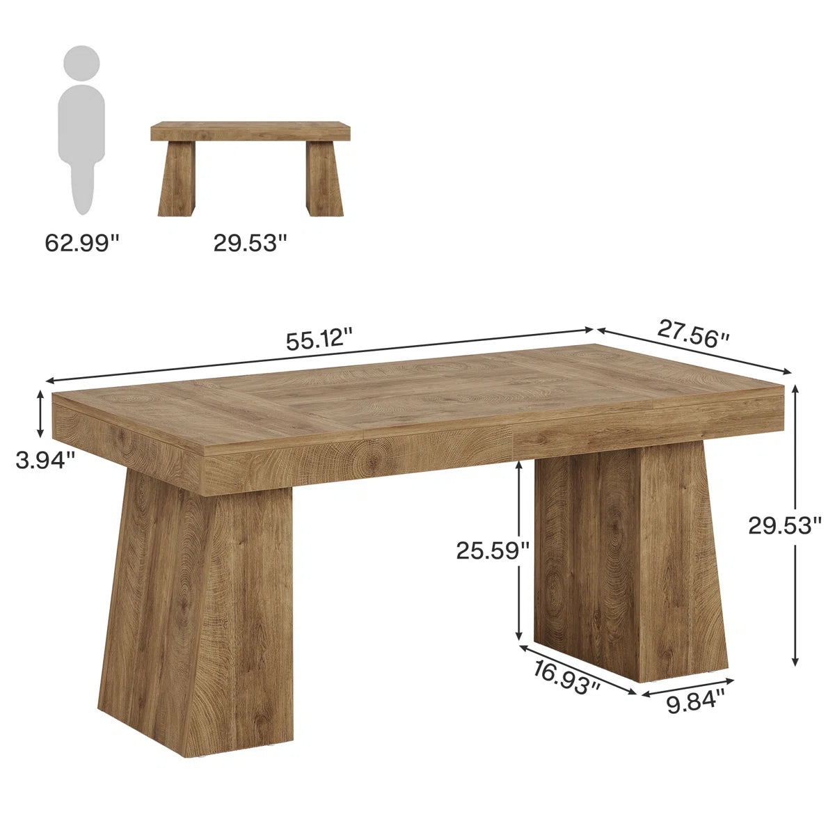 Desk - Wolbach 55 Inches Executive Desk with Double Trapezoid Base -WF9.25.25
