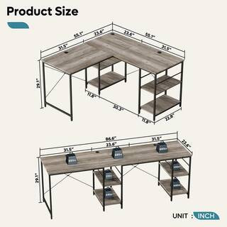 Desk - Bestier Reversible 60 inches L Shaped Computer Desk with Storage Cabinet Long Desk for 2 Person Wash Grey - WF9.25.25