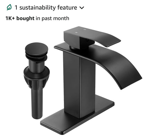 Faucet - Fransiton Black Waterfall Bathroom Faucet Lavatory Single Handle 1 or 3 Hole Bathroom Sink Faucet Washbasin Faucet with Deck and Pop-up Drain - WF5.19.25