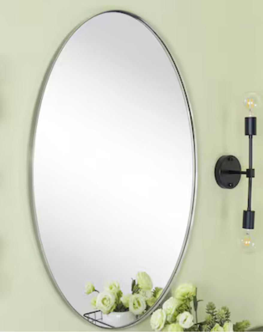 Mirror - 20-in x 30-in Framed Oval Bathroom Vanity Mirror ( Brushed Nickel )