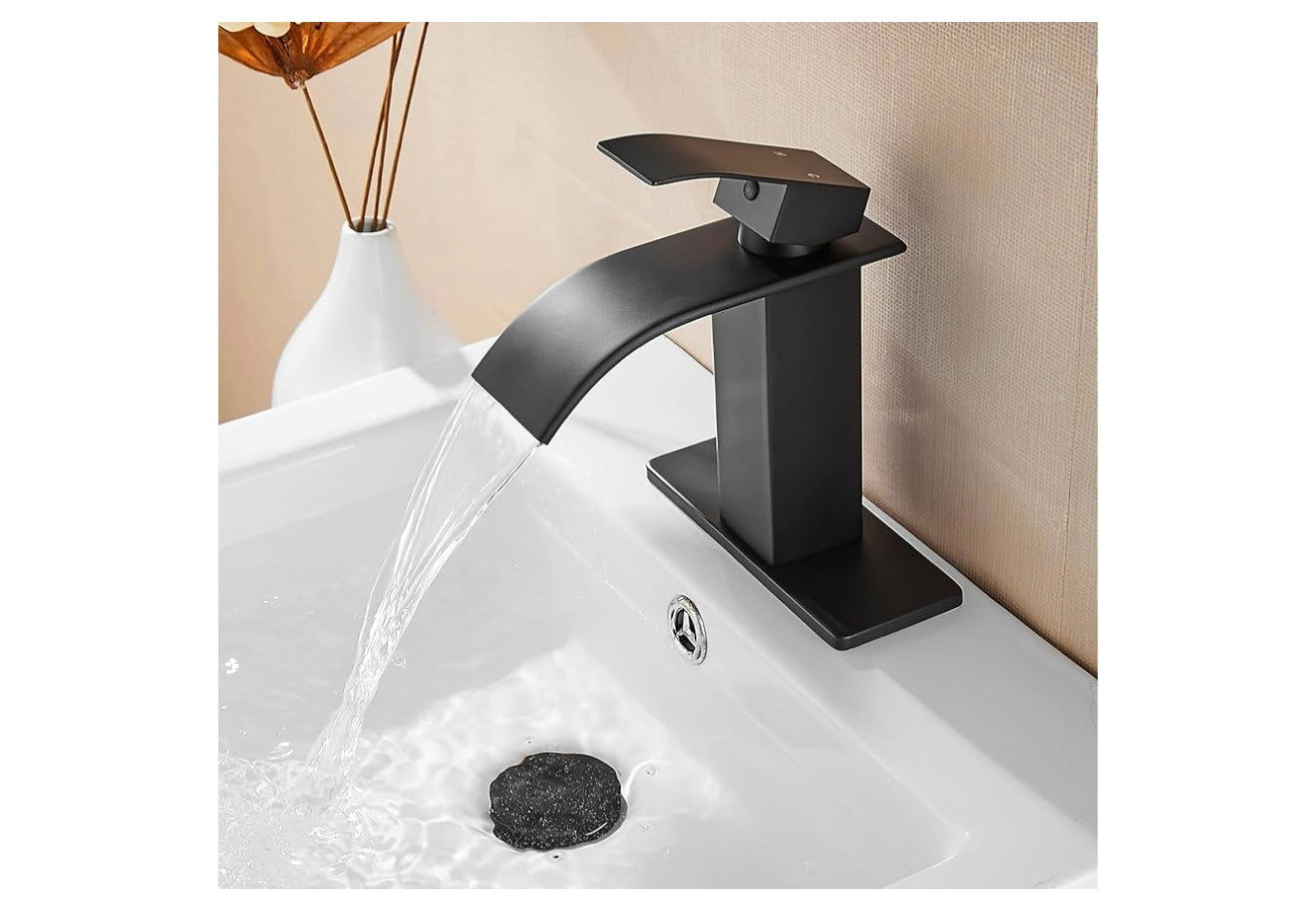 Faucet - Fransiton Black Waterfall Bathroom Faucet Lavatory Single Handle 1 or 3 Hole Bathroom Sink Faucet Washbasin Faucet with Deck and Pop-up Drain - WF5.19.25