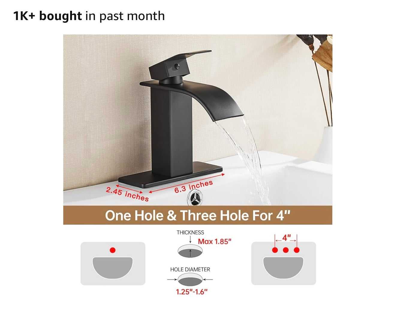 Faucet - Fransiton Black Waterfall Bathroom Faucet Lavatory Single Handle 1 or 3 Hole Bathroom Sink Faucet Washbasin Faucet with Deck and Pop-up Drain - WF5.19.25