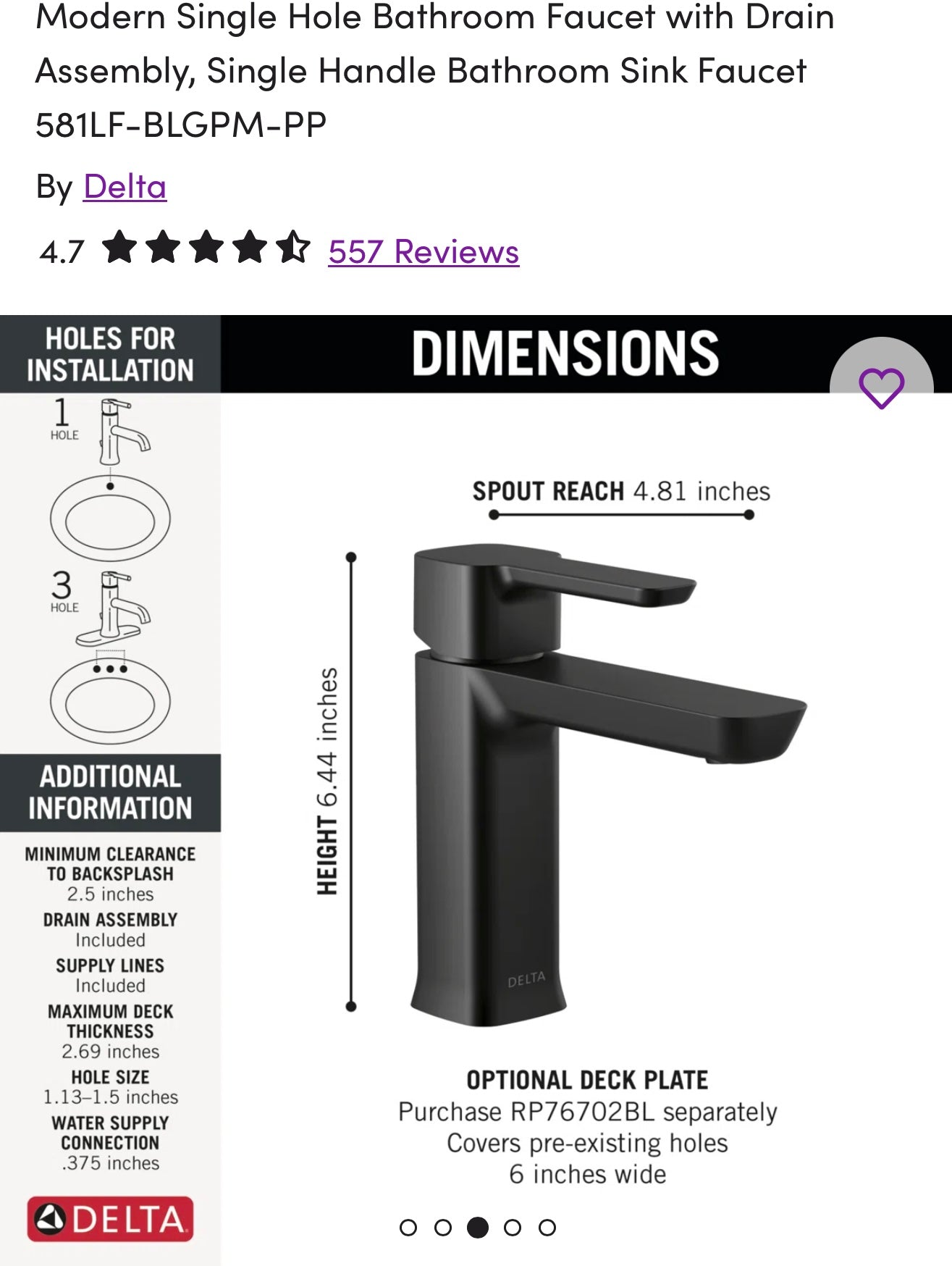 Faucet - Black Modern Single Hole Bathroom Faucet with Drain Assembly, Single Handle Bathroom Sink Faucet - WF11.7.25