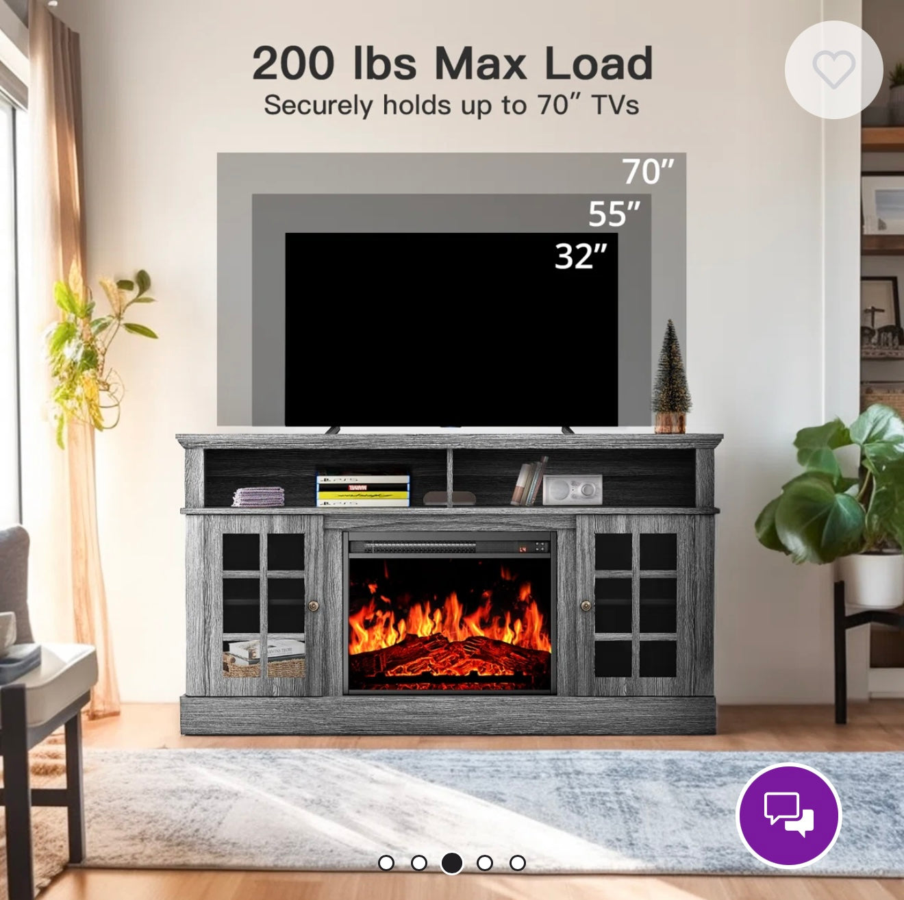TV Stand - Anias TV Stand For TVs Up To 70" With Electric Fireplace Included - Scratch Dent - WF11.7.25