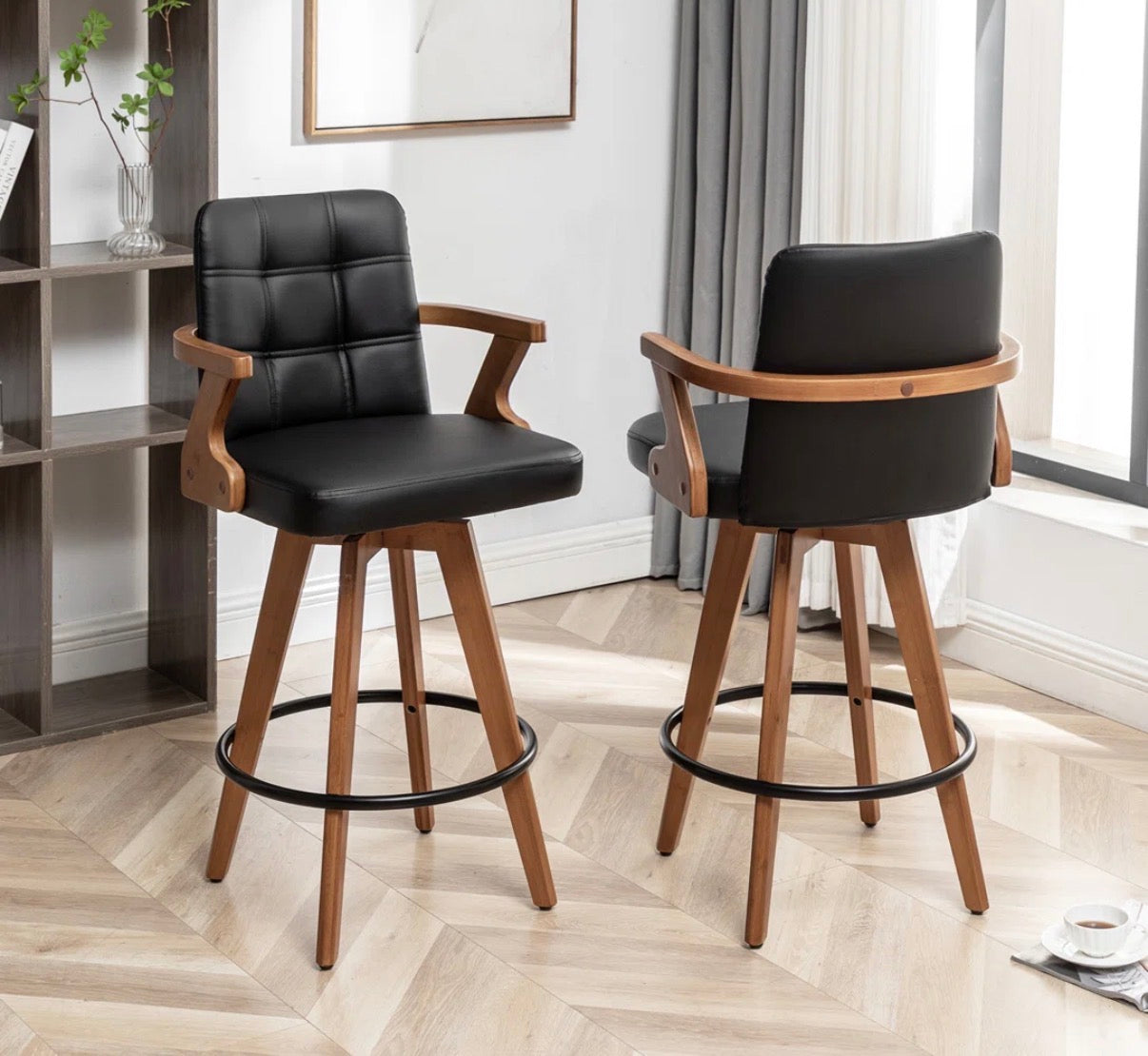 Barstool Set of 2- 30” Lorant Faux Leather and Bamboo