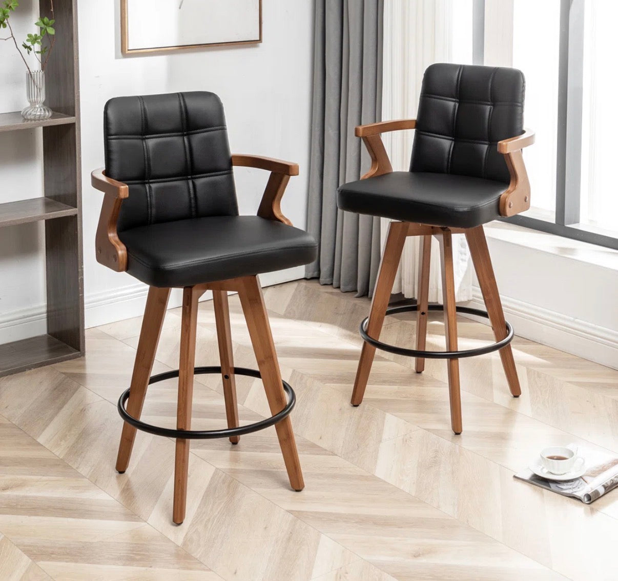 Barstool Set of 2- 30” Lorant Faux Leather and Bamboo