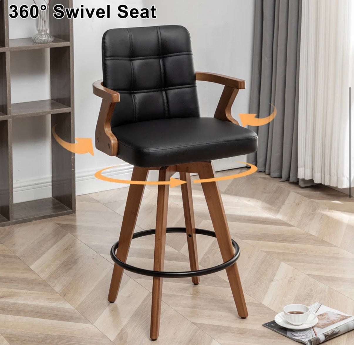 Barstool Set of 2- 30” Lorant Faux Leather and Bamboo