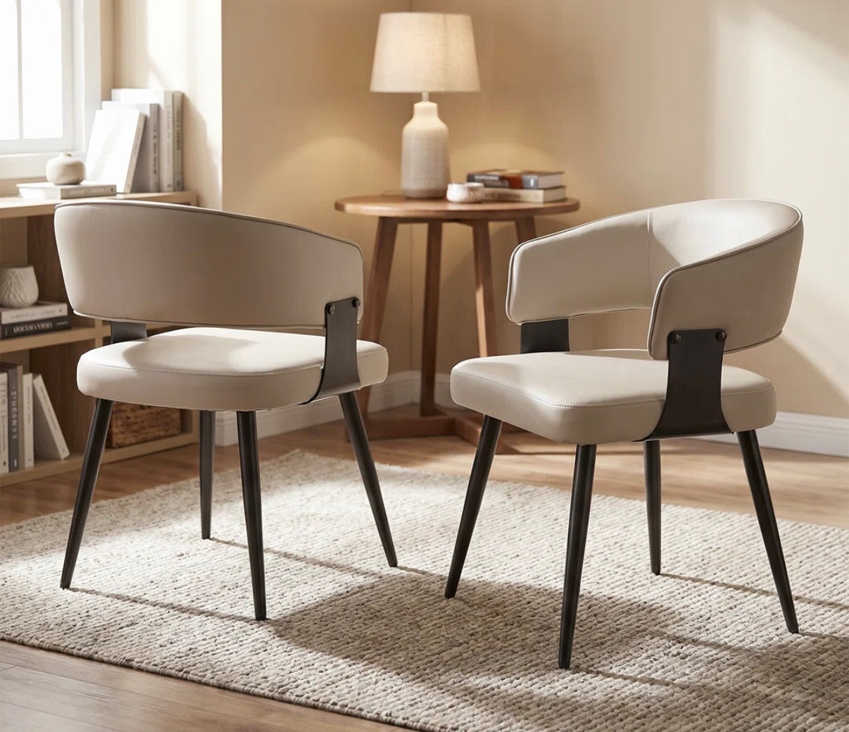 Dining Chair Set of 2 - Modern Faux Leather Upholstered Clay