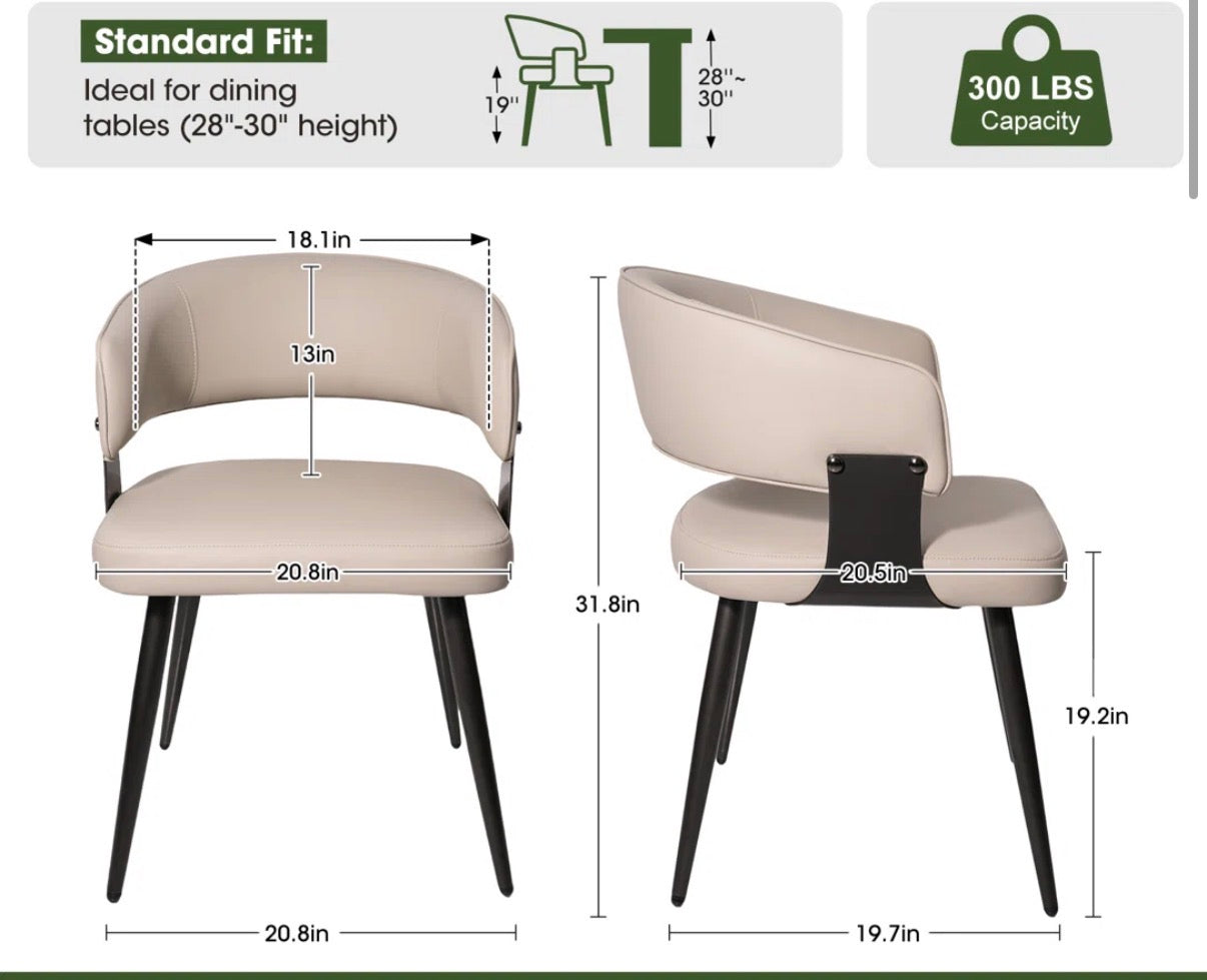 Dining Chair Set of 2 - Modern Faux Leather Upholstered Clay