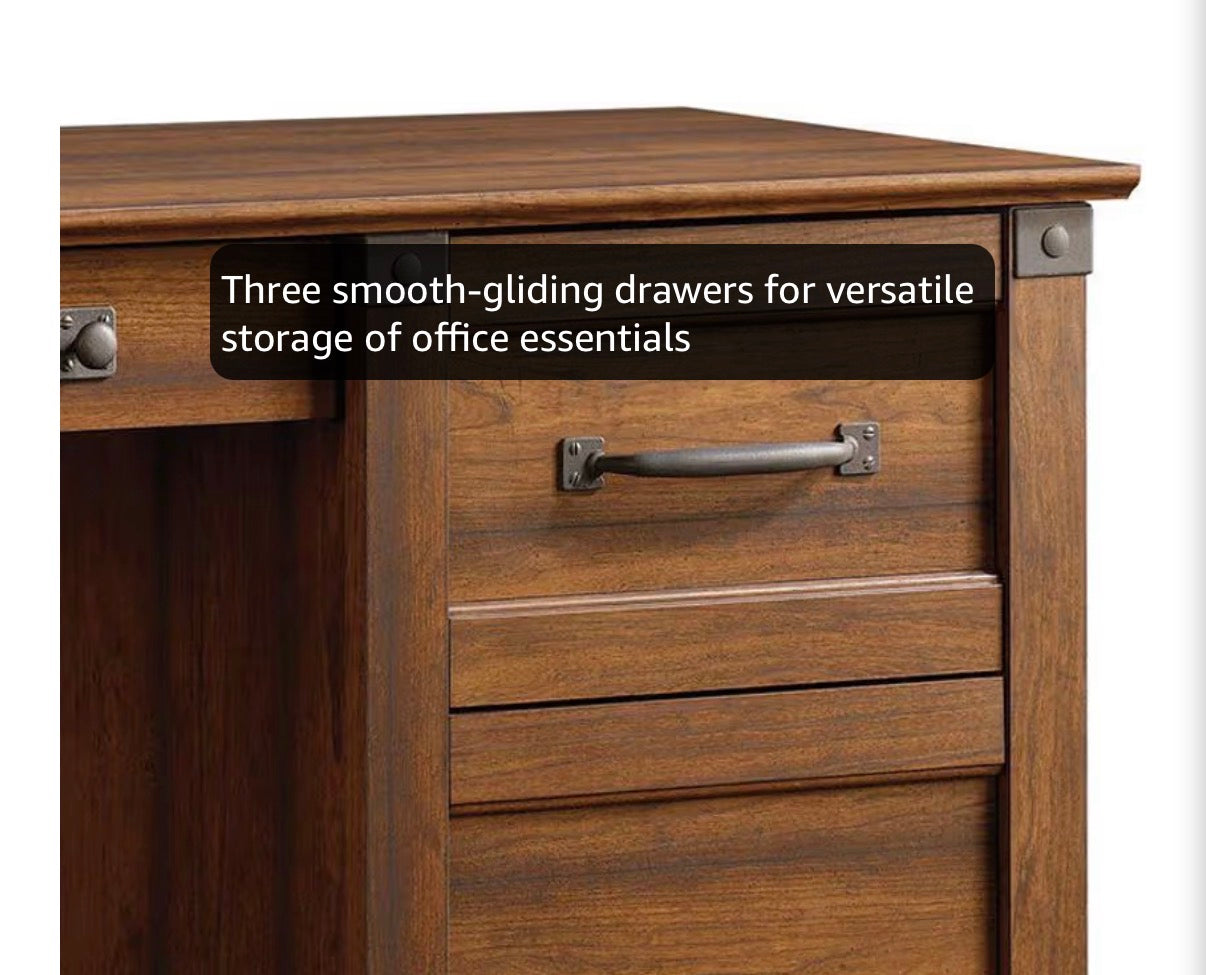 Desk - Sauder Carson Forge Vintage Rustic Computer Desk for Home Office with Drawers, in Washington Cherry; L: 53.19" x W: 22.64" x H: 29.80" (see all photos and read full description!!)