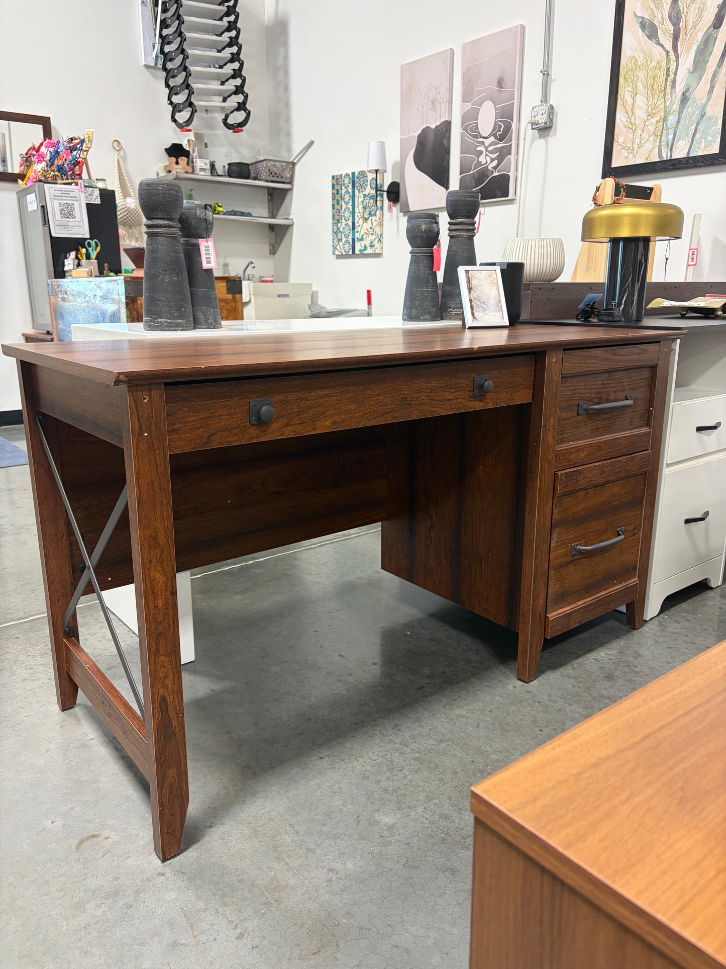 Desk - Sauder Carson Forge Vintage Rustic Computer Desk for Home Office with Drawers, in Washington Cherry; L: 53.19" x W: 22.64" x H: 29.80" (see all photos and read full description!!)