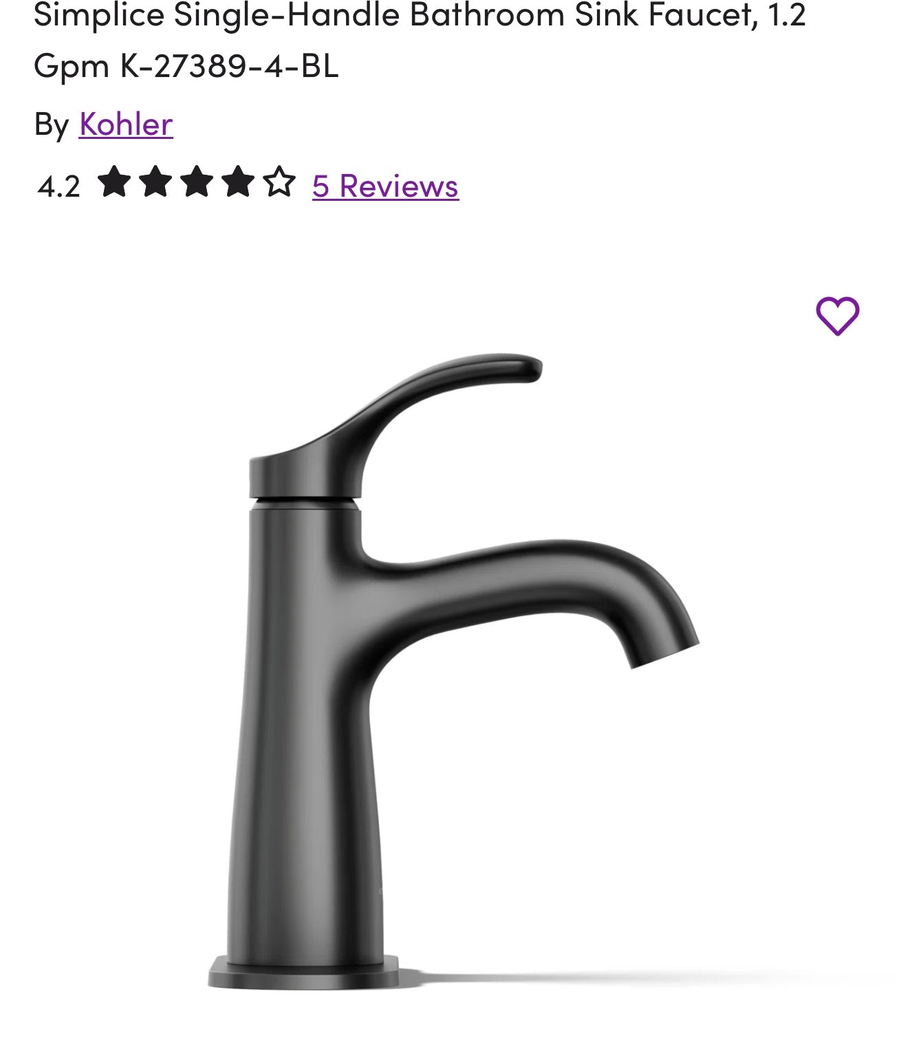 Faucet - Kohler Black Simplice Single-Handle Bathroom Sink Faucet, 1.2 - Wayfair 2