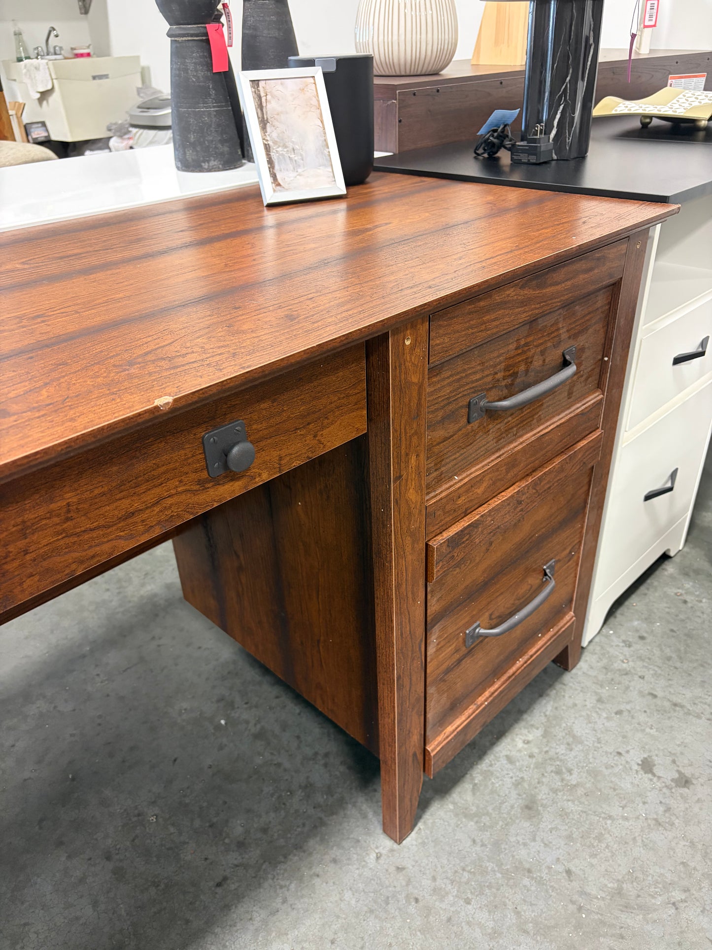 Desk - Sauder Carson Forge Vintage Rustic Computer Desk for Home Office with Drawers, in Washington Cherry; L: 53.19" x W: 22.64" x H: 29.80" (see all photos and read full description!!)