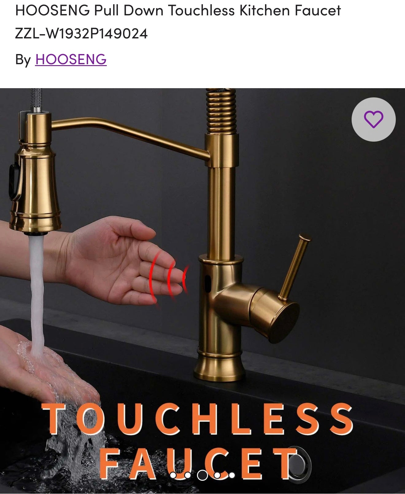 Faucet - HOOSENG Gold Pull Down Touchless Kitchen Faucet - Wayfair 2