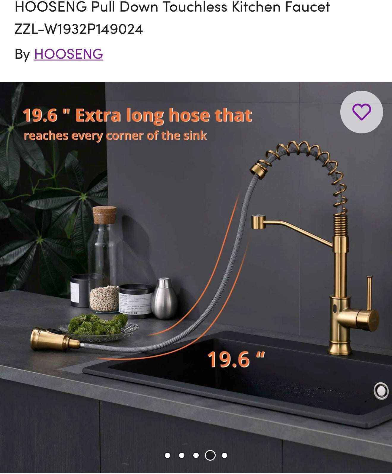 Faucet - HOOSENG Gold Pull Down Touchless Kitchen Faucet - Wayfair 2