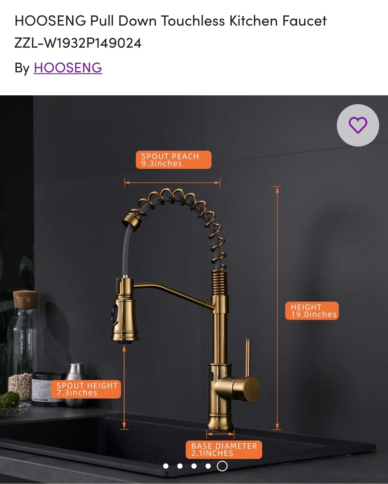 Faucet - HOOSENG Gold Pull Down Touchless Kitchen Faucet - Wayfair 2