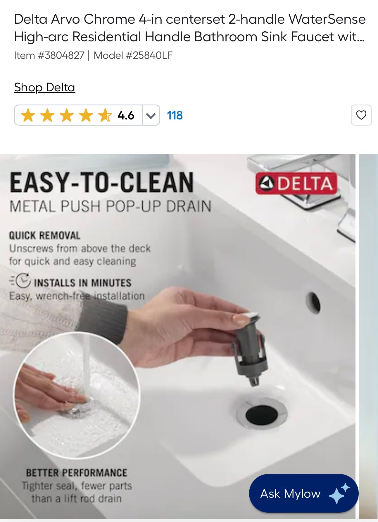 Faucet - Delta Arvo Chrome 4-in centerset 2-handle WaterSense High-arc Residential Handle Bathroom Sink Faucet - WF11.7.25