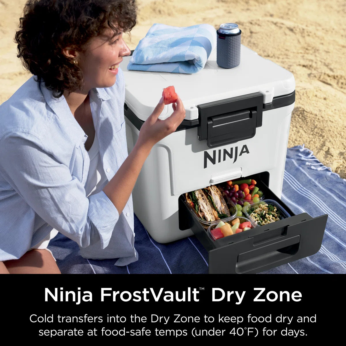 Outdoor - Cooler Ninja FrostVault 30qt Wheeled with Dry Zone, Integrated Fridge-Temp Dry Storage Drawer, Premium Heavy-Duty Insulated, Keeps Ice for Days - WF9.25.25