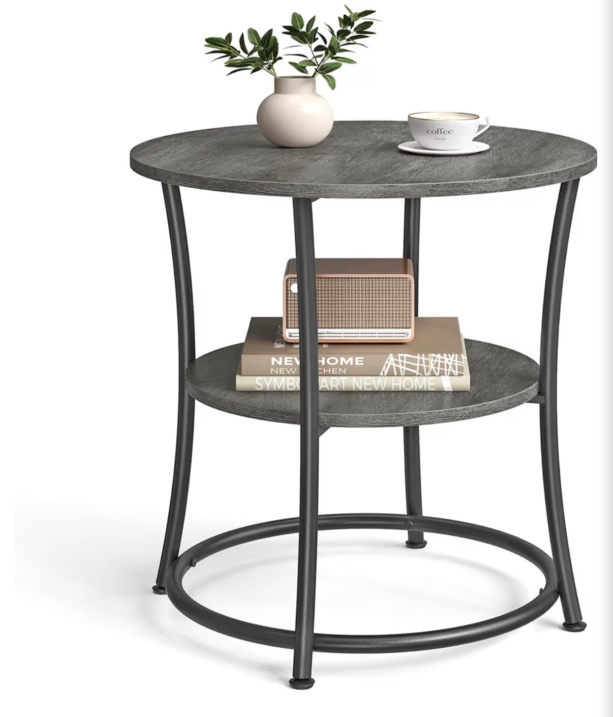 End Table/Nightstand - 21.7-Inch Round Side Table, 2-Tier End Table, Nightstand