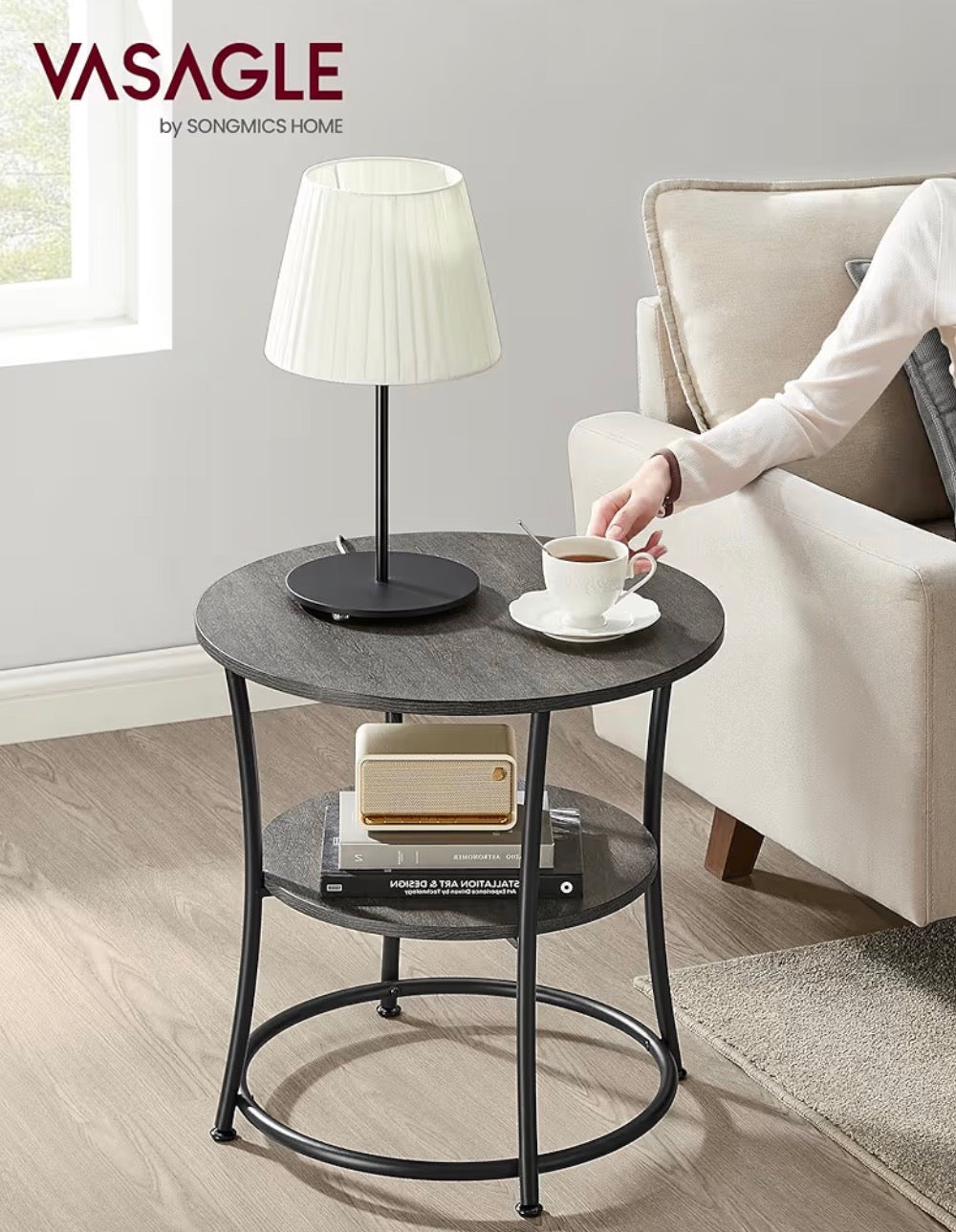 End Table/Nightstand - 21.7-Inch Round Side Table, 2-Tier End Table, Nightstand