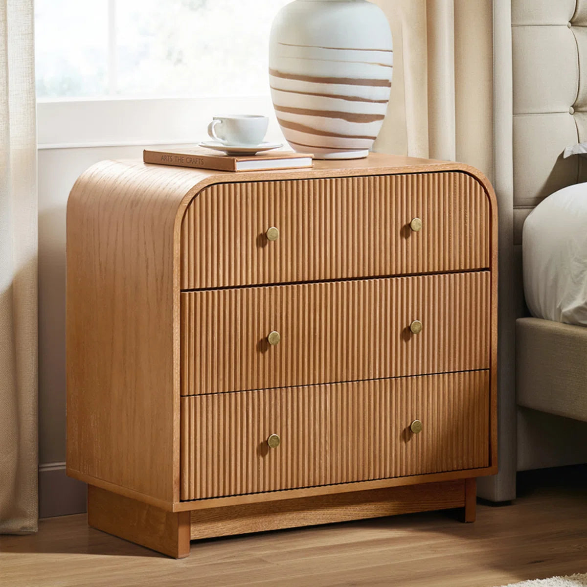 Dresser -3-Drawer Melisa Modern 28"W Fluted Curved with Charging Station - WF9.25.25