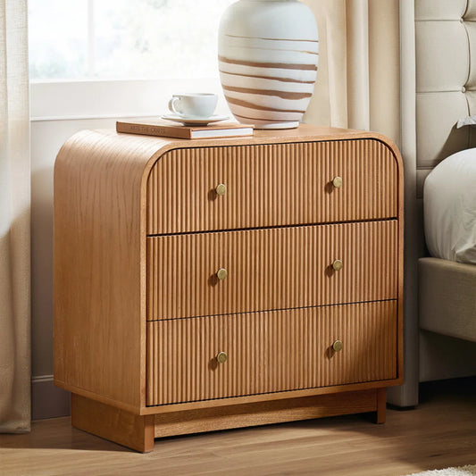 Dresser -3-Drawer Melisa Modern 28"W Fluted Curved with Charging Station - WF9.25.25