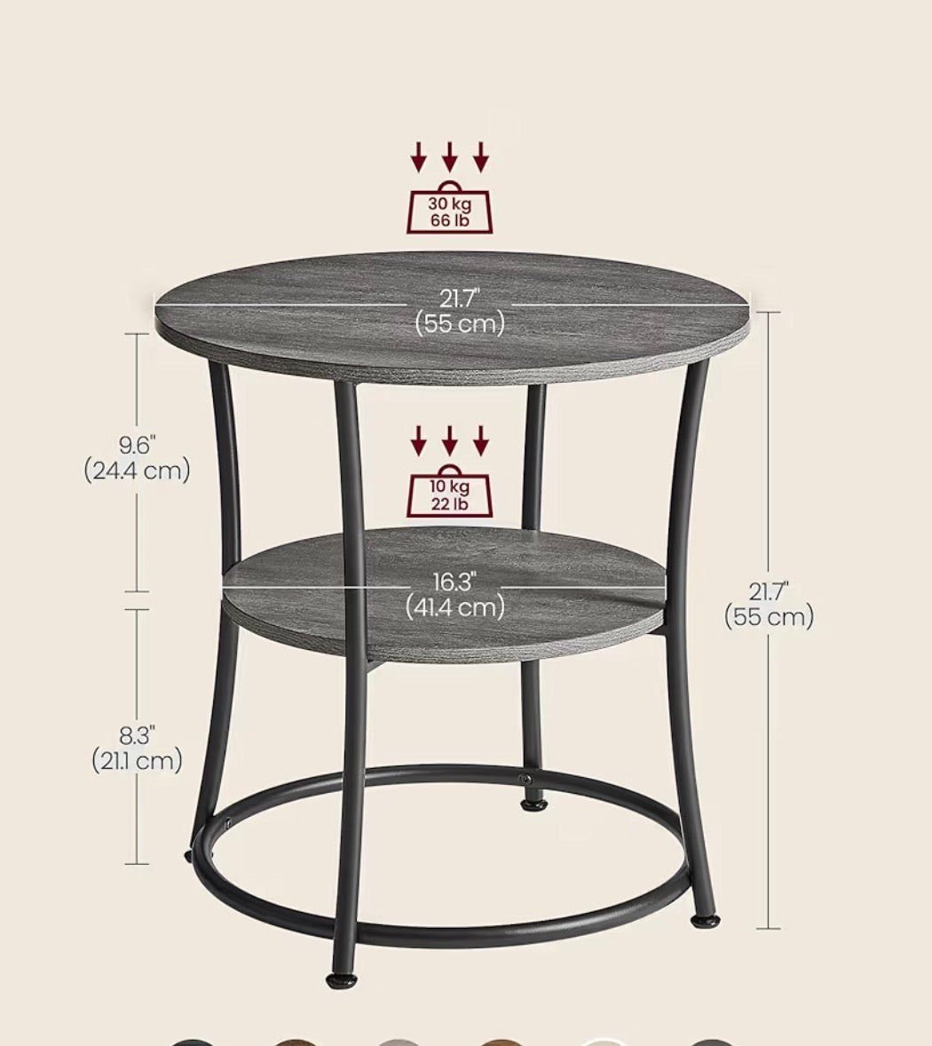 End Table/Nightstand - 21.7-Inch Round Side Table, 2-Tier End Table, Nightstand