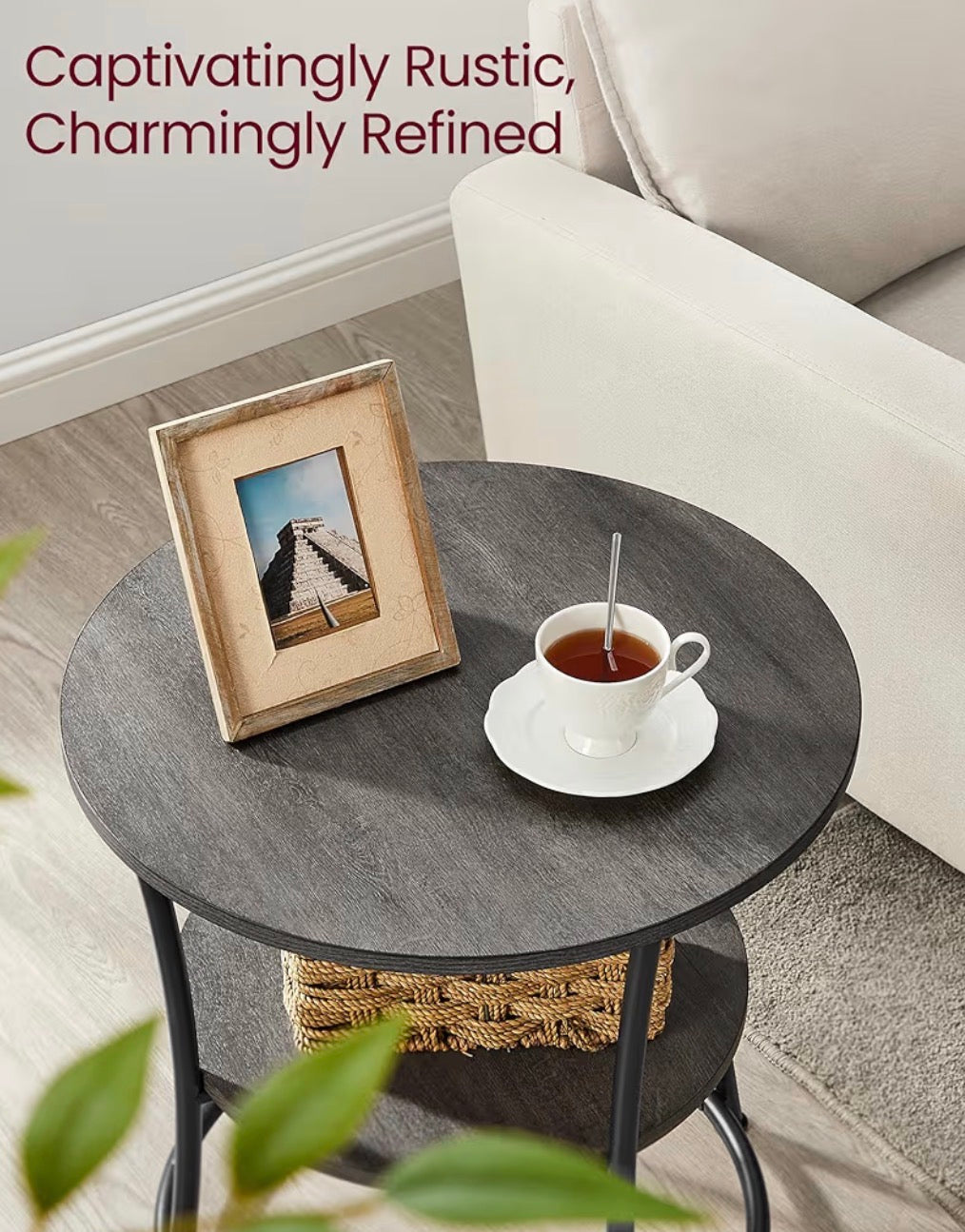 End Table/Nightstand - 21.7-Inch Round Side Table, 2-Tier End Table, Nightstand