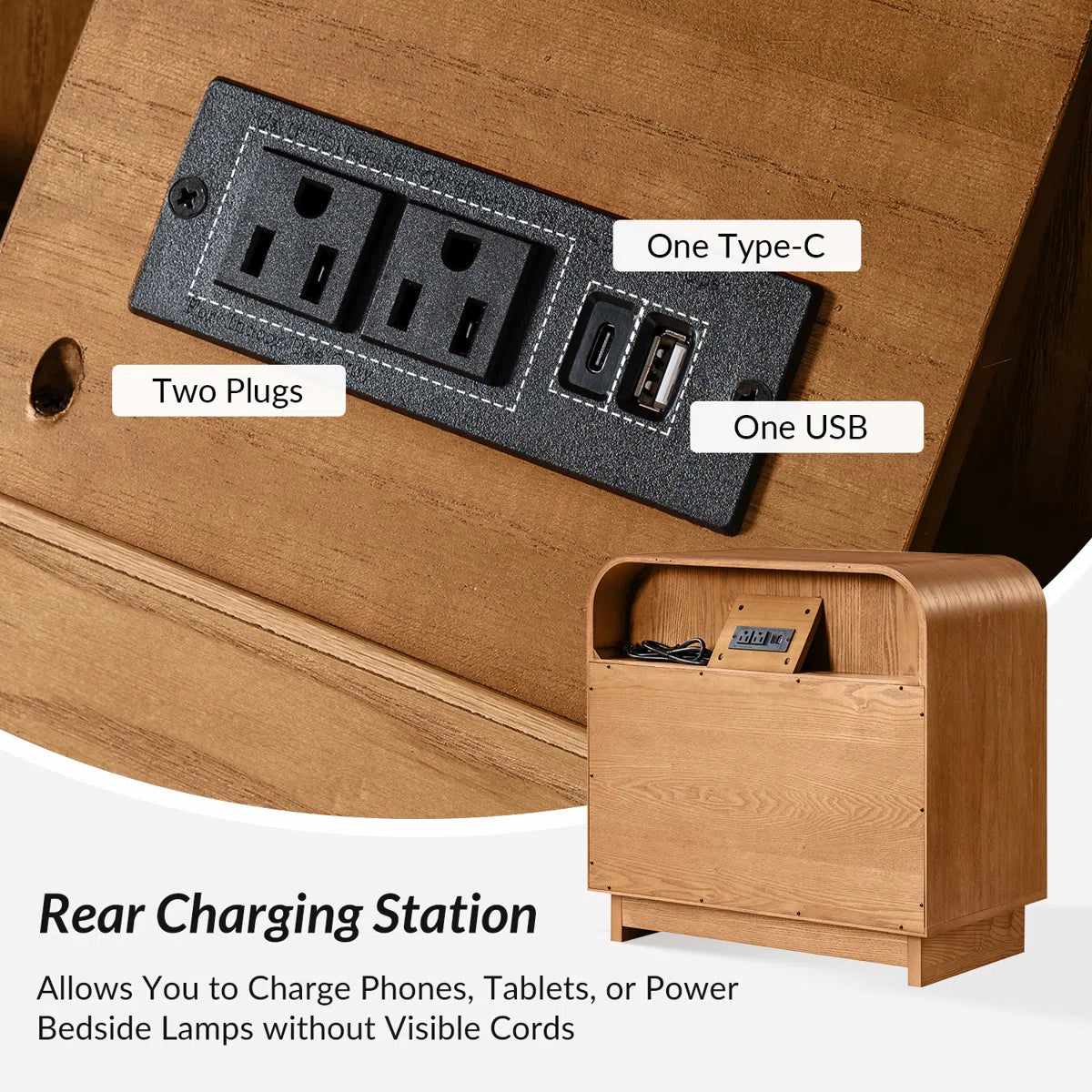 Dresser -3-Drawer Melisa Modern 28"W Fluted Curved with Charging Station - WF9.25.25