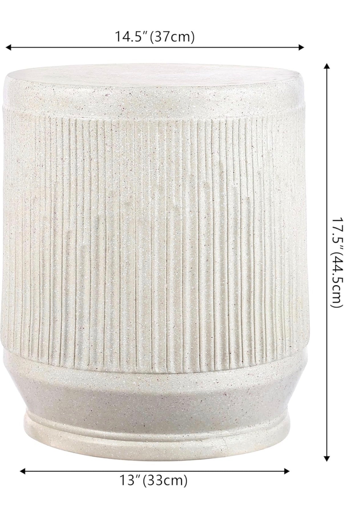 Side Table - JONATHAN Y Kline Ribbed Resin Modern Outdoor Accent Table, 17.5" H All-Weather Cream Terrazzo Patio Drum Side Table and Garden Stool