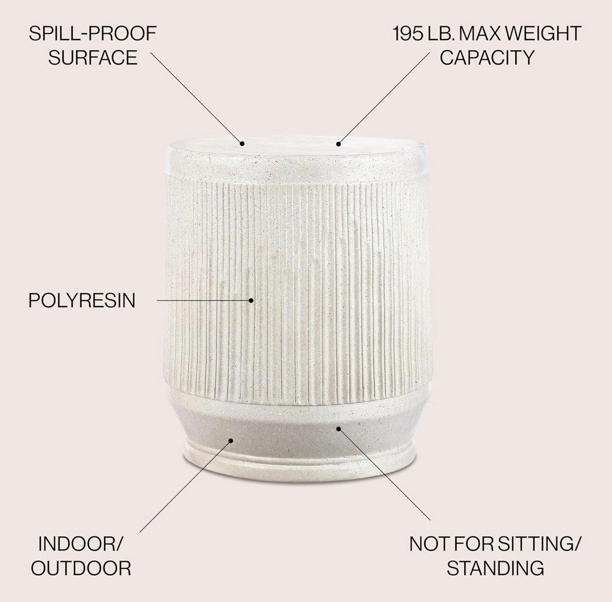 Side Table - JONATHAN Y Kline Ribbed Resin Modern Outdoor Accent Table, 17.5" H All-Weather Cream Terrazzo Patio Drum Side Table and Garden Stool