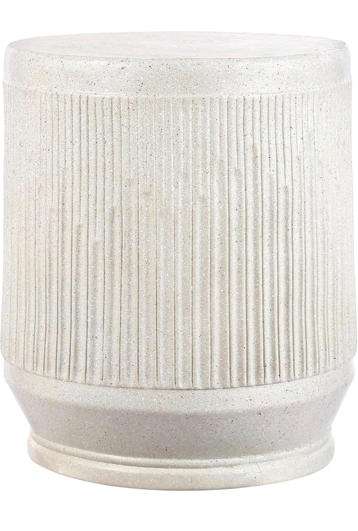 Side Table - JONATHAN Y Kline Ribbed Resin Modern Outdoor Accent Table, 17.5" H All-Weather Cream Terrazzo Patio Drum Side Table and Garden Stool