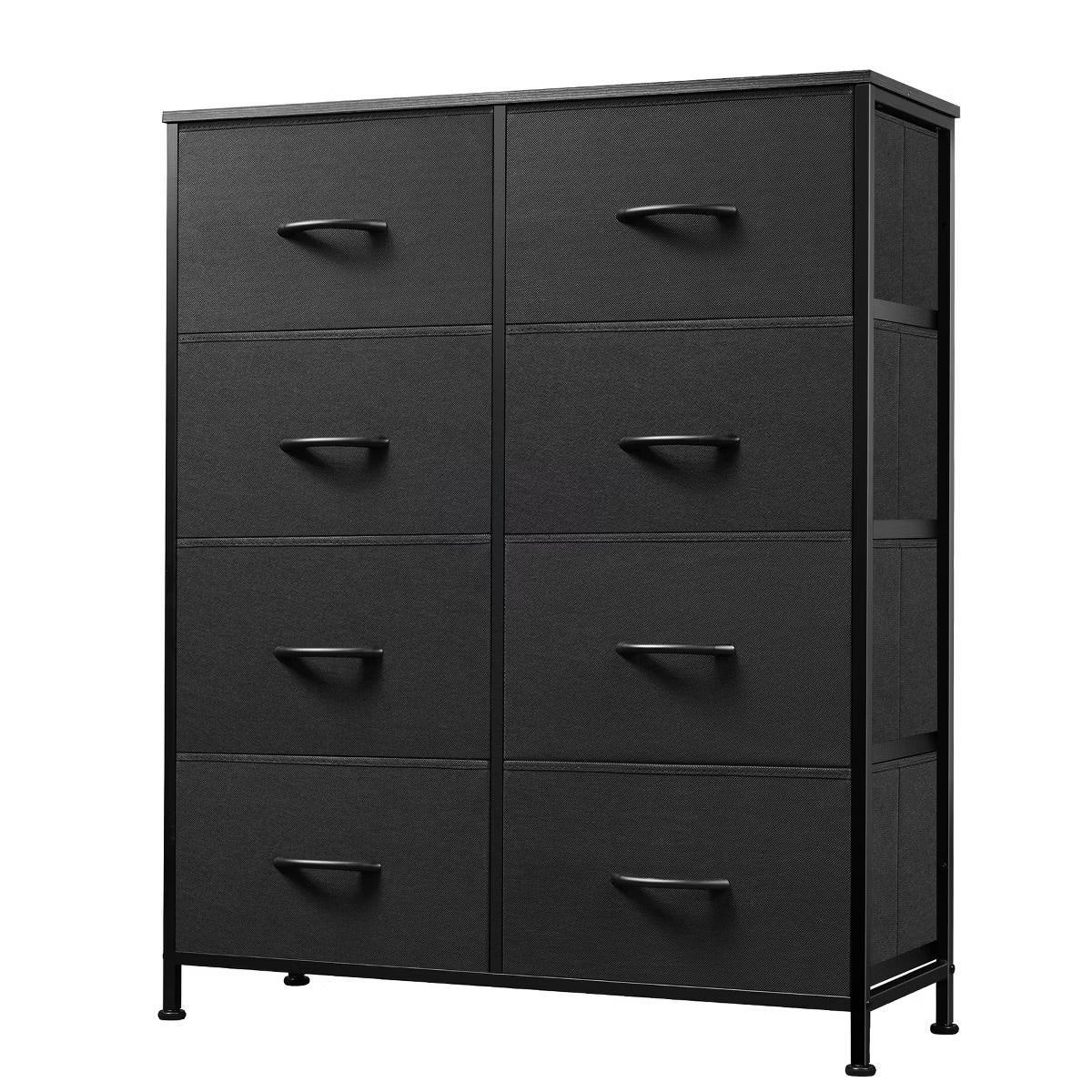 Fabric Dresser - Tall 8-Drawer Fabric Dresser, Storage Tower with Fabric Bins, Double Chest of Drawers Organizer, Charcoal Black