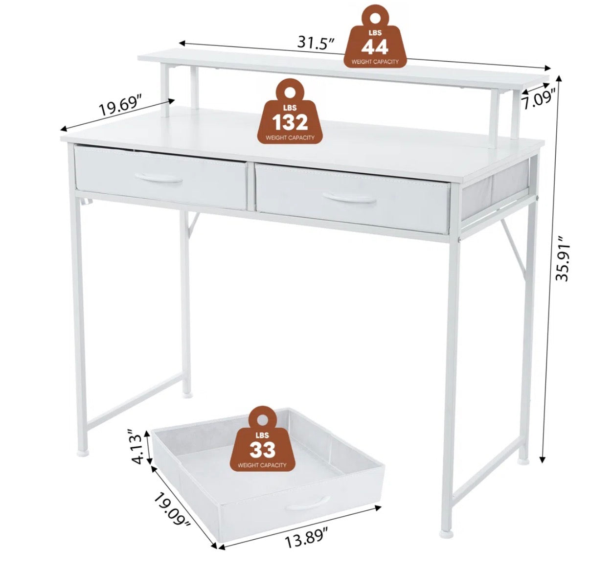 Desk - Small Home Office 2 fabric drawer desk