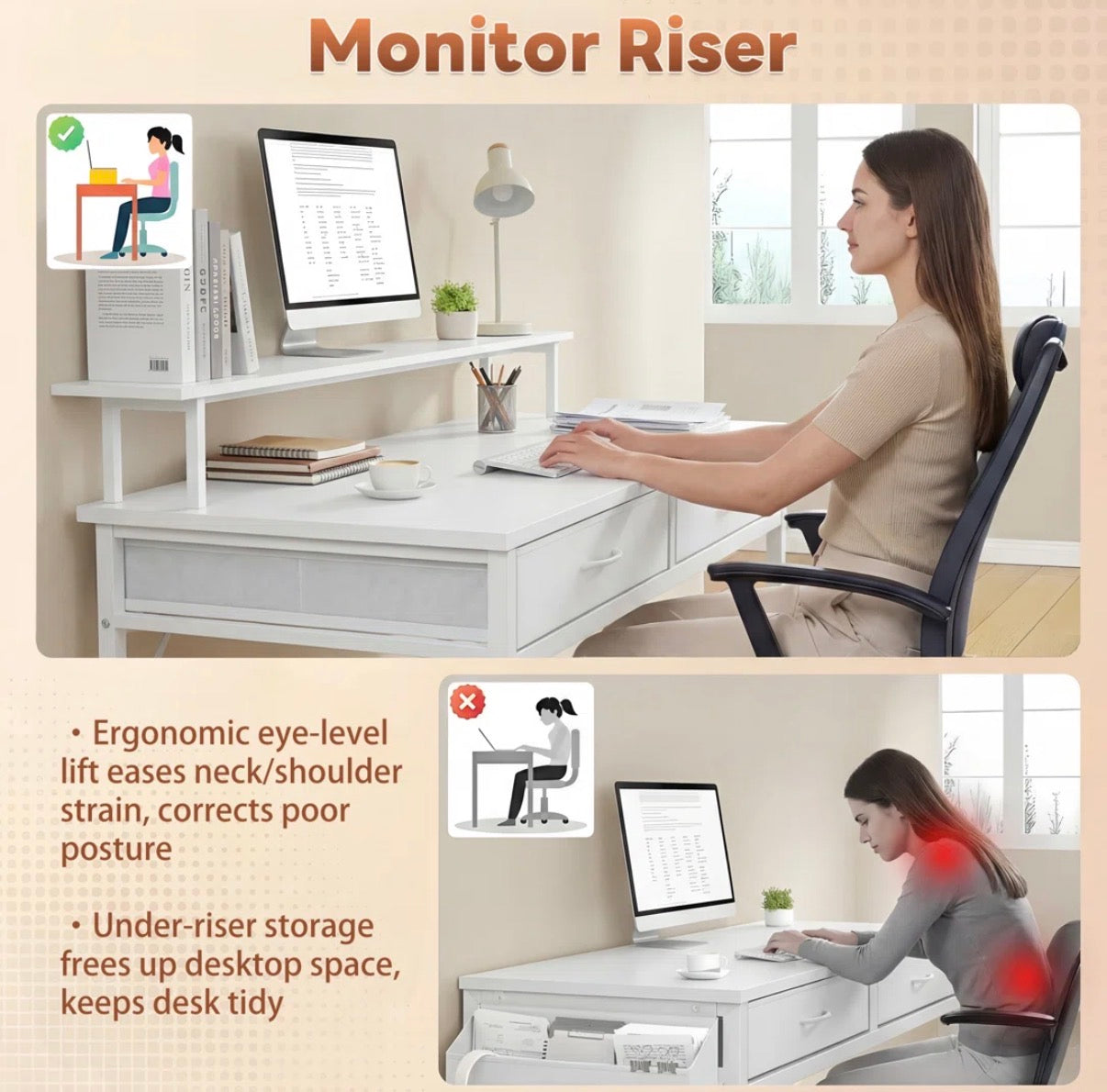 Desk - Small Home Office 2 fabric drawer desk