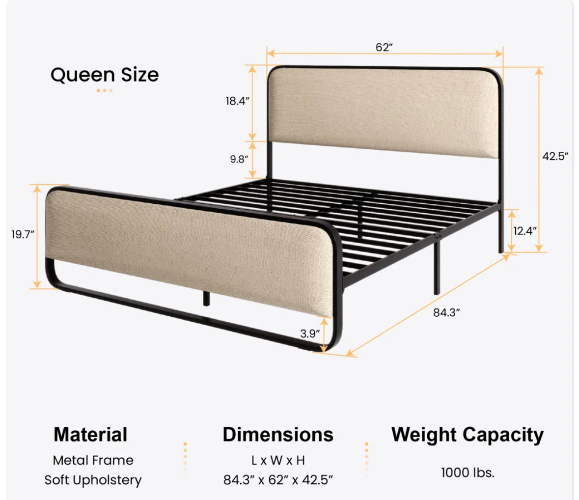 Bed - Queen Size Upholstered Metal Platform Bed - WF9.25.25