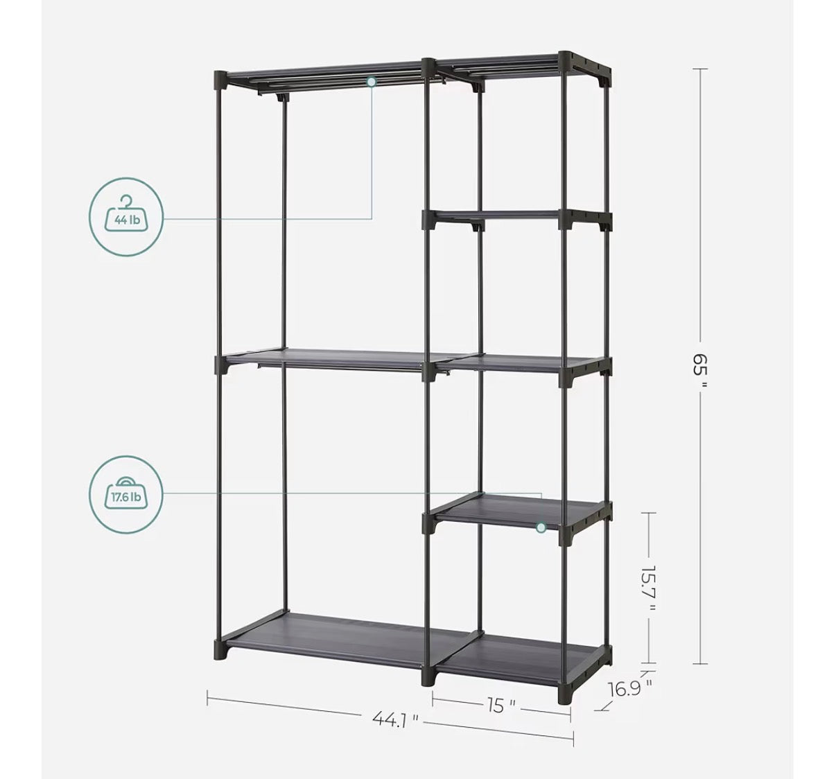 Organization - Portable Closet, Freestanding Closet Organizer, Clothes Rack with Shelves, Hanging Rods