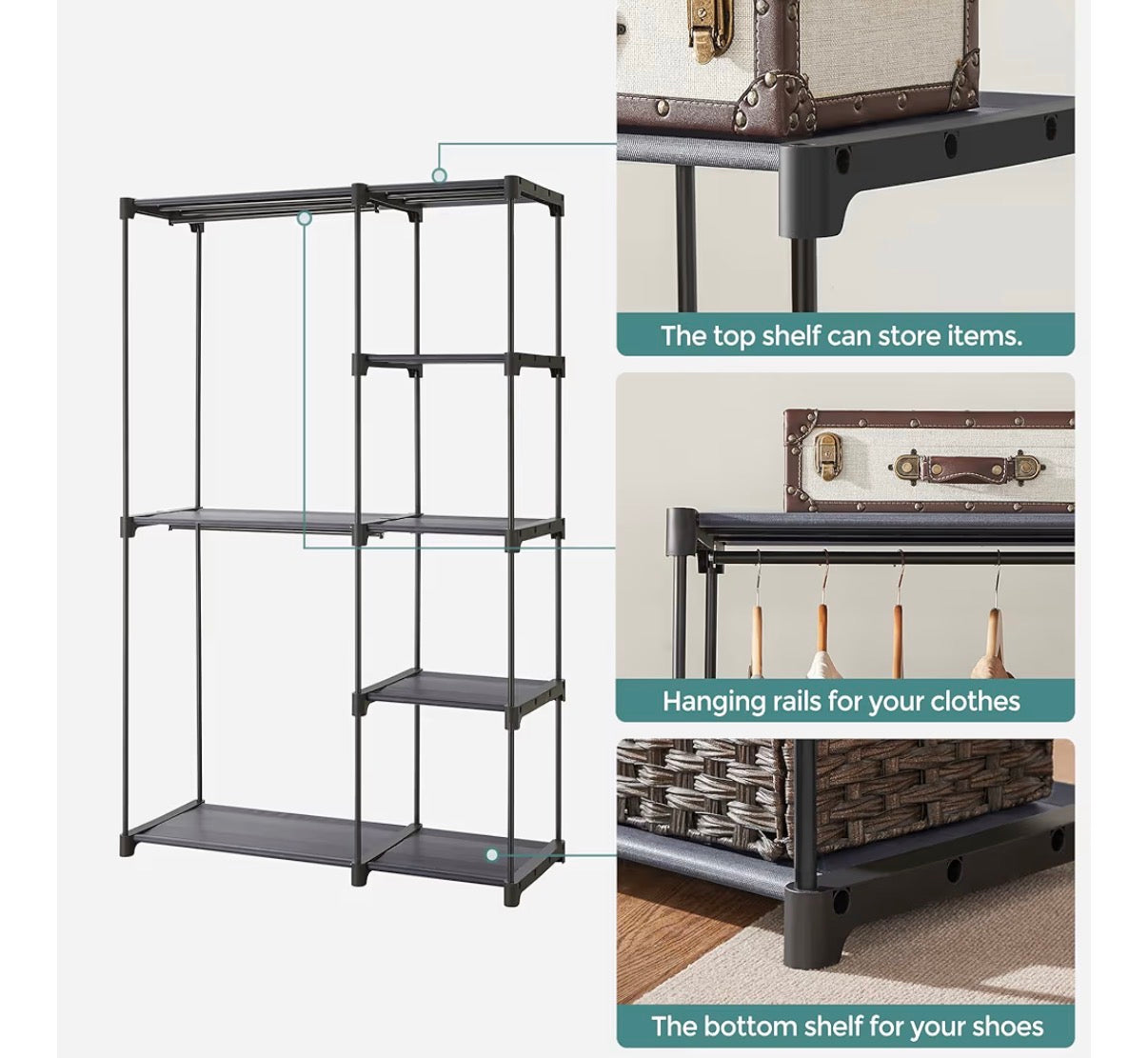 Organization - Portable Closet, Freestanding Closet Organizer, Clothes Rack with Shelves, Hanging Rods