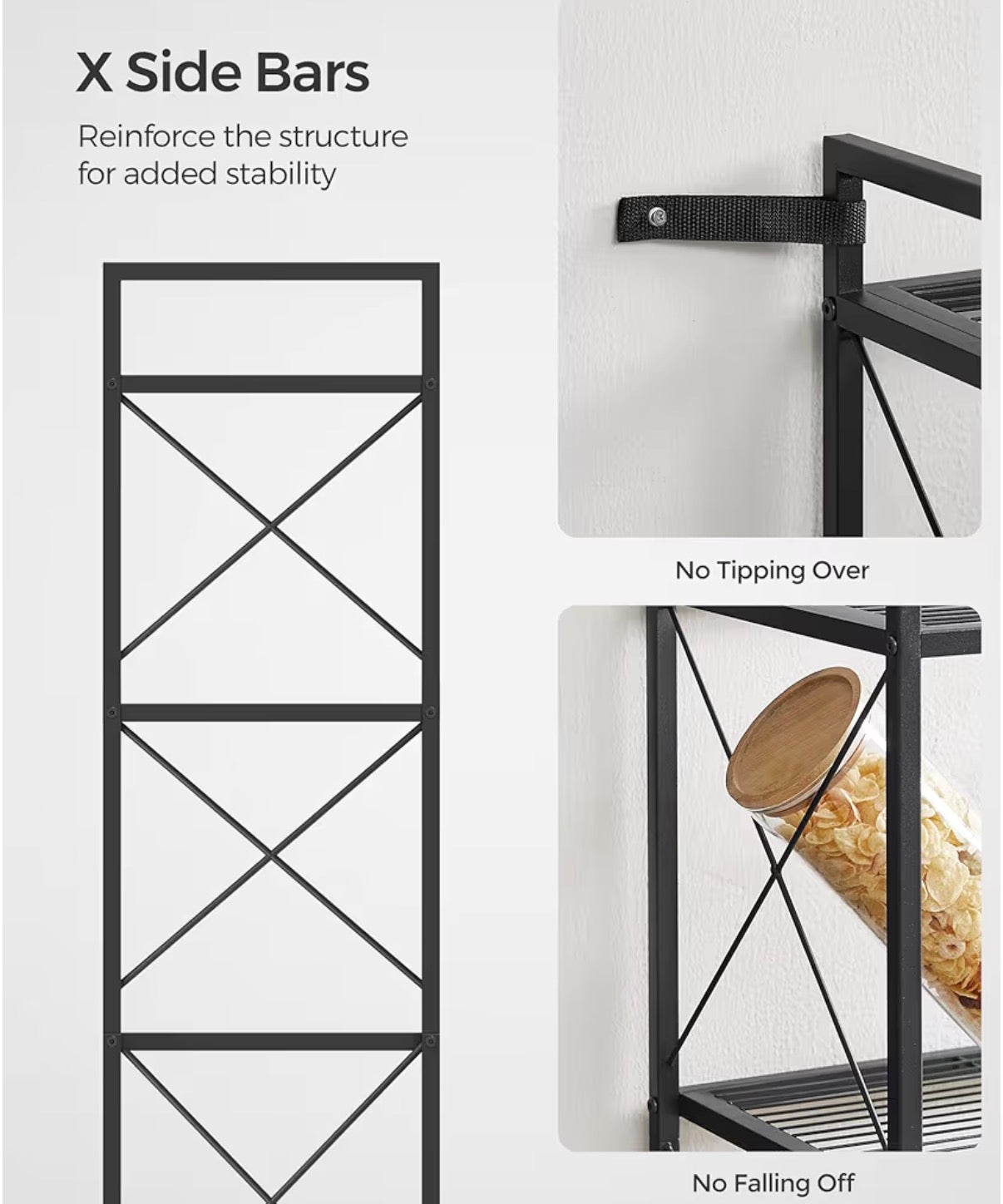 Organization - 5-Tier Metal Storage Rack, Shelving Unit with X Side Frames, Dense Mesh, 12.6 x 23.6 x 57.3 Inche