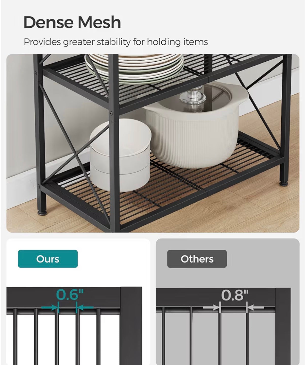 Organization - 5-Tier Metal Storage Rack, Shelving Unit with X Side Frames, Dense Mesh, 12.6 x 23.6 x 57.3 Inche