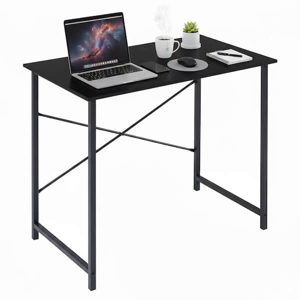 Desk - 31 in. Rectangular Black Computer Desk Home Office Writing Desk with X-Shaped Metal Frame
