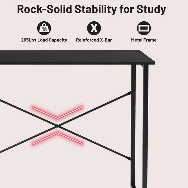 Desk - 31 in. Rectangular Black Computer Desk Home Office Writing Desk with X-Shaped Metal Frame