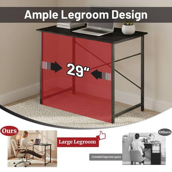 Desk - 31 in. Rectangular Black Computer Desk Home Office Writing Desk with X-Shaped Metal Frame