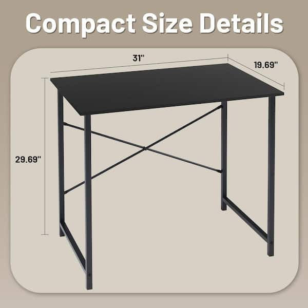 Desk - 31 in. Rectangular Black Computer Desk Home Office Writing Desk with X-Shaped Metal Frame