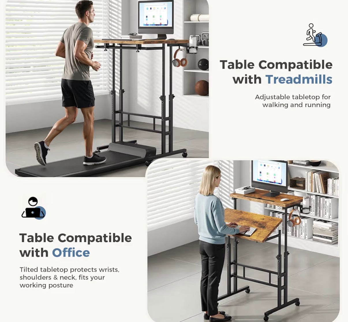 Desk - Split Top Rolling Standing Desk, 23.6 Inch Mobile Laptop Computer Desk