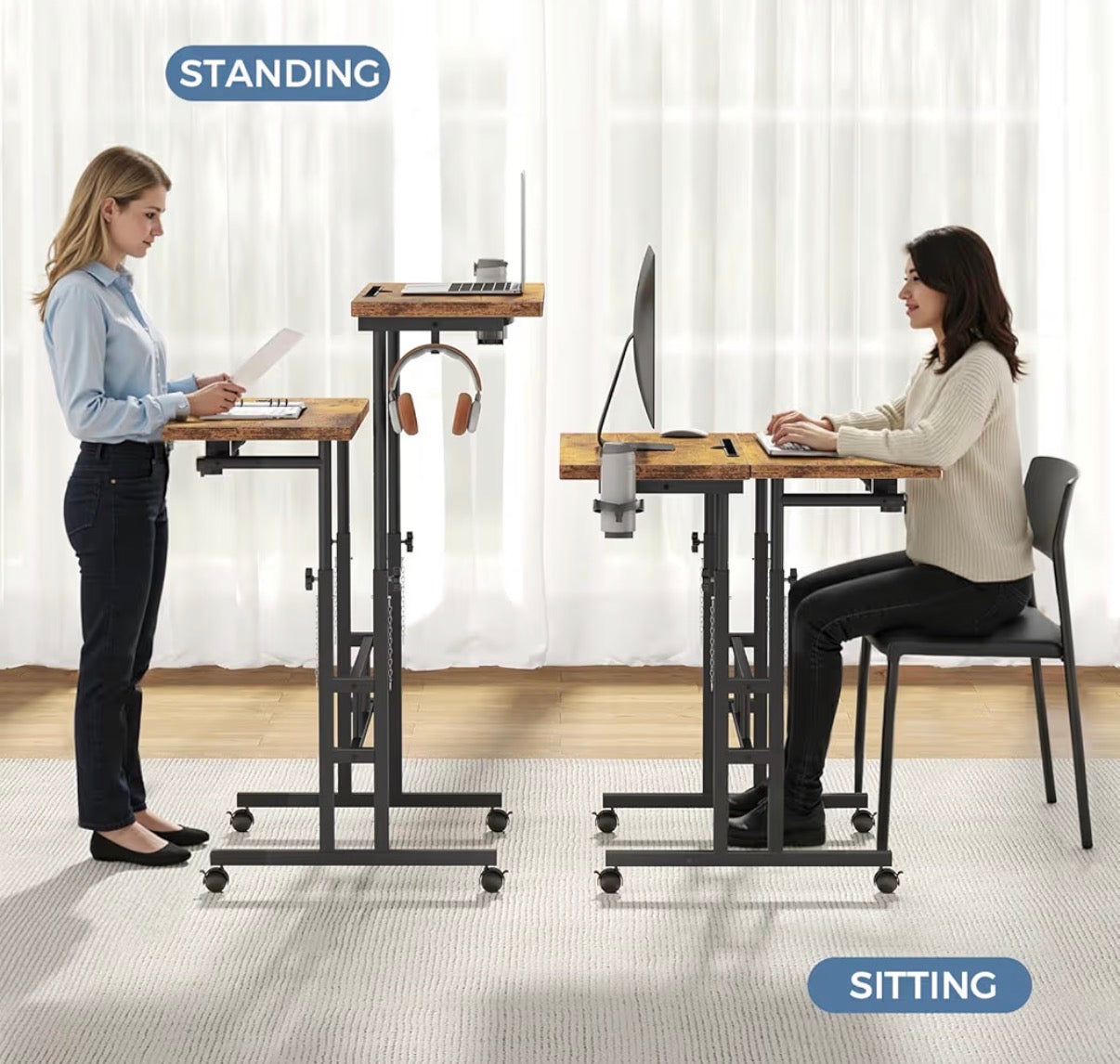 Desk - Split Top Rolling Standing Desk, 23.6 Inch Mobile Laptop Computer Desk