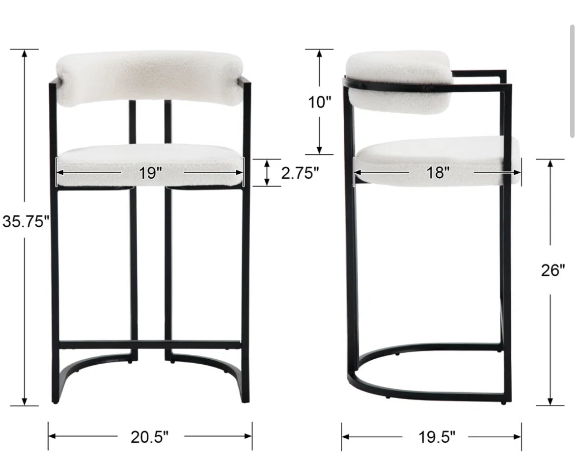 Barstool Set of 3 - 26" Modern Upholstered Cream Boucle and Black Metal - WF9.25.25